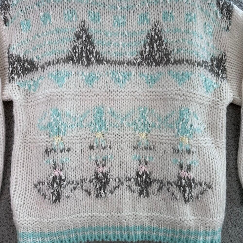 VTG Helium 80's Women's Large Knit Sweater Crew Neck White / Gray / Blue - Picture 3 of 11